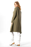 Uzun Kol Gizem Sonbahar ve Kışlık Asimetrik Kesim Double Müslin Ceket Haki Hk