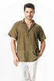 Kısa Kol Poplin Akdeniz Erkek Yazlık Gömlek Haki Hk