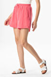 Lastik Detaylı Beli Bağcıklı Kısa Müslin Salaş Şort Pembe Pmb
