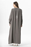 Uzun Kol Laçin Baskılı Müslin Mevsimlik Ferace Gri Gri