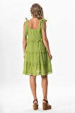 Askılı Vual Dubai Kare Yaka Kısa Yazlık Elbise Fıstık Yeşili fysl