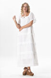 Kısa Kol Vual Leman Kare Yaka Uzun Yazlık Elbise Beyaz Byz