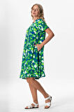 Kısa Kol Melda Viskon Desenli Midi Boy Yazlık Elbise Soyut Çimen Yşl Syt çmn