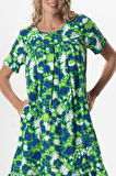Kısa Kol Melda Viskon Desenli Midi Boy Yazlık Elbise Soyut Çimen Yşl Syt çmn