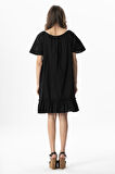 Kısa Kol Vual Katre Güpür Kısa Yazlık Elbise Siyah Syh