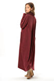Uzun Kol Sevda Geniş Boğazlı Sonbahar ve Kışlık Cepli Triko Elbise Bordo Brd