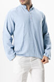 Uzun Kol Hakim Yaka Müslin Yazlık Sweatshirt Buz Mavi Bmv