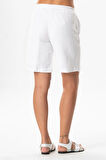Beli Lastikli Rüzgar Diz Üstü Müslin Yazlık Şort Beyaz Byz