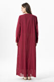 Uzun Kol Vual Tülay Nervürlü Yazlık Ferace Bordo Brd