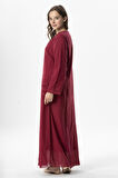 Uzun Kol Vual Tülay Nervürlü Yazlık Ferace Bordo Brd