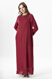 Uzun Kol Vual Tülay Nervürlü Yazlık Ferace Bordo Brd