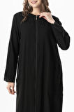 Uzun Kol Vual Tülay Nervürlü Yazlık Ferace Siyah Syh