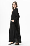 Uzun Kol Vual Tülay Nervürlü Yazlık Ferace Siyah Syh