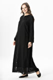 Uzun Kol Vual Tülay Nervürlü Yazlık Ferace Siyah Syh