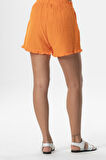 Beli Lastikli Duru Fırfır Detaylı Müslin Yazlık Kısa Şort Turuncu Trnc