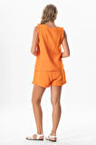 Kolsuz Fırfır Detaylı Duru Oval Yaka Müslin Yazlık Bluz Turuncu Trnc