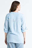 Uzun Kol Asu Yazlık Müslin Bluz Buz Mavi Bmv