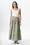 Benan Beli Lastikli Uzun Yazlık Müslin Etek Zeytin Yeşili Zytnysl