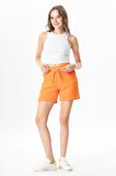 İnci Bağlamalı Yazlık Müslin Şort Turuncu Trnc