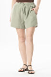 İnci Bağlamalı Yazlık Müslin Şort Zeytin Yeşili Zytnysl