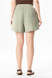 İnci Bağlamalı Yazlık Müslin Şort Zeytin Yeşili Zytnysl