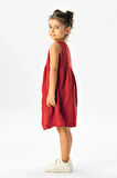 Kolsuz Bilge Yazlık Müslin Çocuk Elbise Kırmızı Krmz
