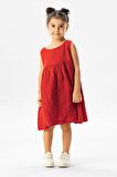 Kolsuz Bilge Yazlık Müslin Çocuk Elbise Kırmızı Krmz