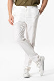 Keten Düğmeli Erkek Yazlık Pantolon Beyaz Byz