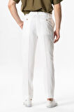 Keten Düğmeli Erkek Yazlık Pantolon Beyaz Byz