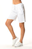 İnci Bağlamalı Uzun Yazlık Müslin Şort Beyaz Byz