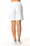 İnci Bağlamalı Uzun Yazlık Müslin Şort Beyaz Byz