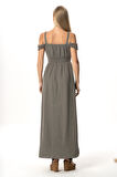 Askılı Kleopatra Kol Detaylı Uzun Müslin Yazlık Elbise Gri Gri