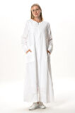 Uzun Kol Vual Tülay Nervürlü Yazlık Ferace Beyaz Byz