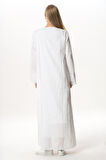 Uzun Kol Vual Tülay Nervürlü Yazlık Ferace Beyaz Byz