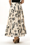 Hale Şile Bezi Yazlık Desenli Uzun Etek Krem Krm