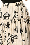Hale Şile Bezi Yazlık Desenli Uzun Etek Krem Krm