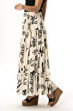 Hale Şile Bezi Yazlık Desenli Uzun Etek Krem Krm