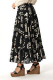 Hale Şile Bezi Yazlık Desenli Uzun Etek Siyah Syh