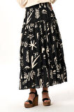 Hale Şile Bezi Yazlık Desenli Uzun Etek Siyah Syh