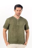 Bora Düğmeli V Yaka Kısa Kol Poplin Erkek Tişört | Yazlık Erkek Tshirt Açık Haki Ahk
