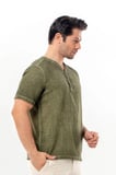 Bora Düğmeli V Yaka Kısa Kol Poplin Erkek Tişört | Yazlık Erkek Tshirt Açık Haki Ahk