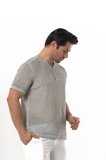 Bora Düğmeli V Yaka Kısa Kol Poplin Erkek Tişört | Yazlık Erkek Tshirt Gri Gri