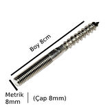 Saplama Ahşap Ağaç Vidası Ahşap Vida Montaj Vidası Trifon Vida Metrik 8 mm Çap 8 mm Boy 8 cm 2 Adet