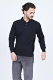 Woolen World Erkek Desenli Polo Yaka Triko Yün Kazak 5597141 Lacivert