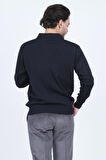Woolen World Erkek Desenli Polo Yaka Triko Yün Kazak 5597141 Lacivert