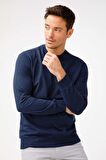 ERKEK LACİVERT MODERNFIT / EKSTRA DAR KALIP BİSİKLET YAKA SWEATSHİRT