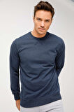 Erkek İndigo Modernfit / Ekstra Dar Kalıp Bisiklet Yaka Sweatshirt