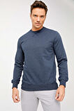 Erkek İndigo Modernfit / Ekstra Dar Kalıp Bisiklet Yaka Sweatshirt
