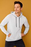 ERKEK A.GRİ MODERNFIT / EKSTRA DAR KALIP KAPŞONLU FERMUARSIZ SWEATSHİRT