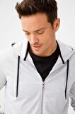 ERKEK A.GRİ MODERNFIT / EKSTRA DAR KALIP KAPŞONLU FERMUARLI SWEATSHİRT